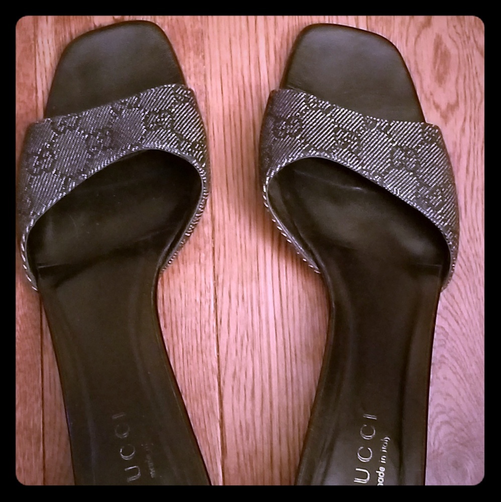 Gucci Black Denim Monogram Slides